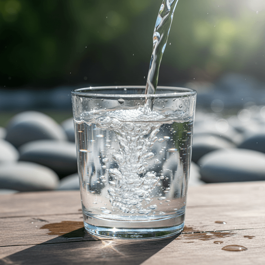 Pure mineral water pouring into glass