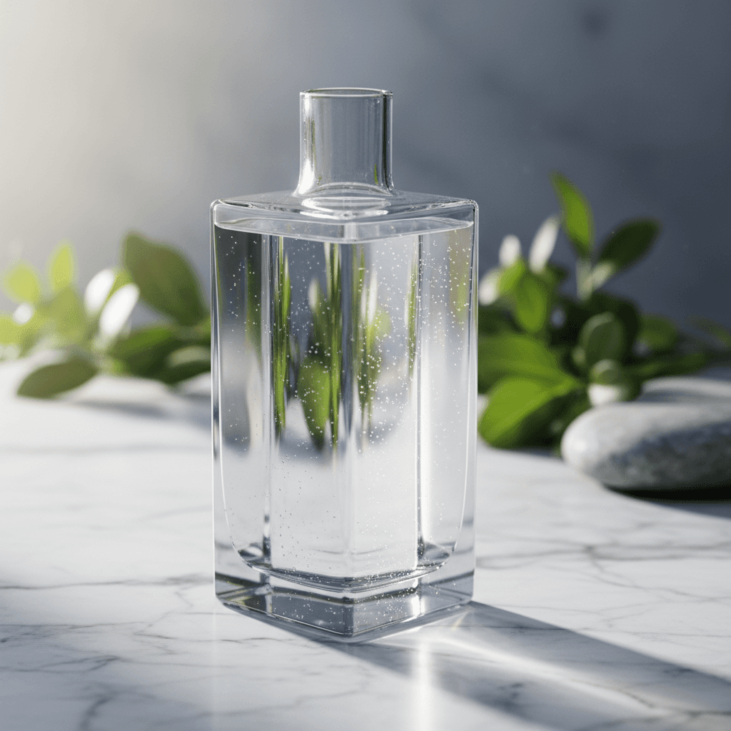 Cold bottled water with ice cubes ready to serve